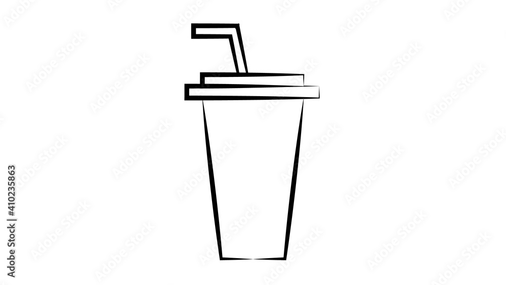 Doodle of disposable glass of paper with soda and straw Doodle of disposable glass of paper with soda and straw