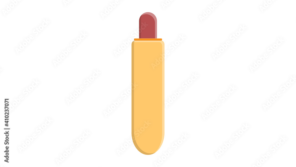 hot dog on white background, illustration. vertical bun with a hole, inside a sausage. french hot dog, fast food food from a food truck. hearty high-calorie snack, junk food