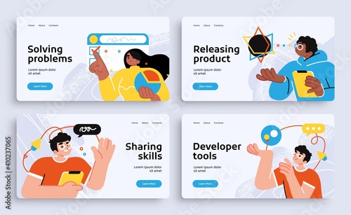 Set of Presentation slide templates or landing page websites design. Business concept illustrations. Modern flat style