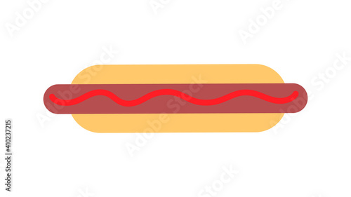 Fototapeta Naklejka Na Ścianę i Meble -  hot dog on white background, illustration. bun with sausage, ketchup, mustard. hearty filling, a harmful dish. fast food snack. harm to health and body. fatty food