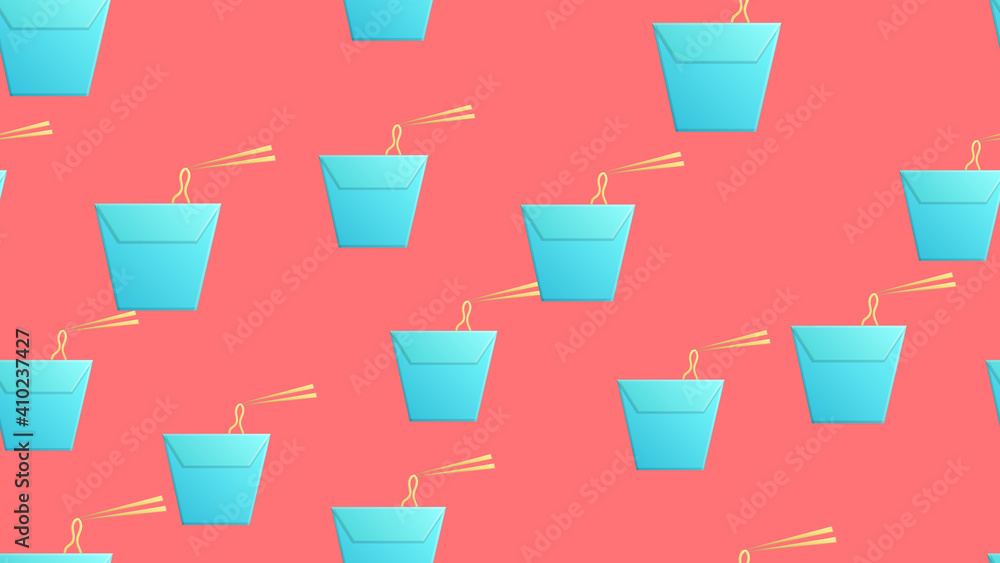 Line Asian noodles in paper box and chopsticks icon isolated seamless pattern on white background. Street fast food menu Line Asian noodles in paper box and chopsticks icon isolated seamless pattern on white background. Street fast food menu