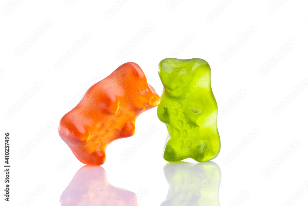 Sweet gummy bears on white background Sweet gummy bears on white background