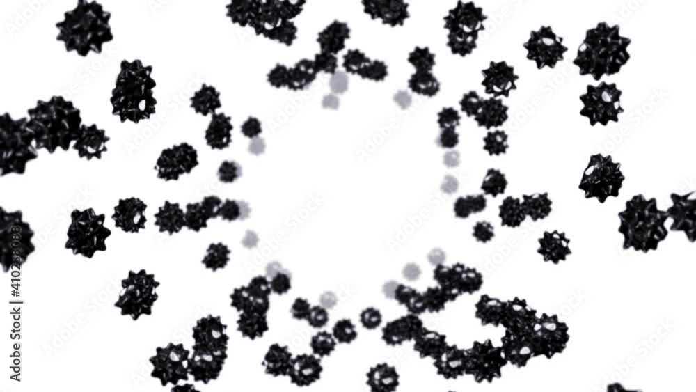 Flying many virus in cartoon character on white background. Medical concept. Funny black virus mascot with angry. 3D loop animation. Flying many virus in cartoon character on white background. Medical concept. Funny black virus mascot with angry. 3D loop animation.