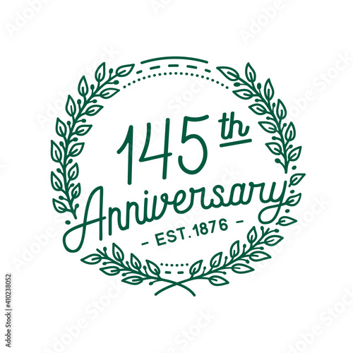 145 years anniversary logo collection. 145th years anniversary celebration hand drawn logotype. Vector and illustration.