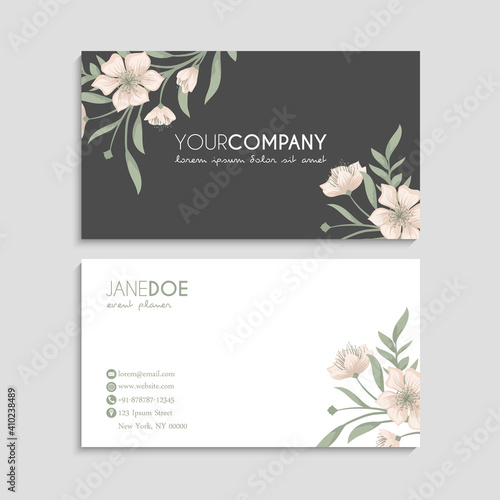 Vintage business and visiting card with floral pattern. Vector illustration