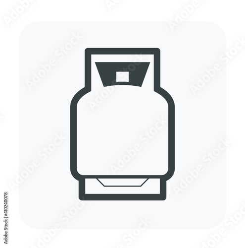 LPG gas tank, gas cylinder vector icon. Also called bottle, canister. Refill pressure vessel or container for storage natural gas, liquefied petroleum gas, propane, butane at high pressure for cooking