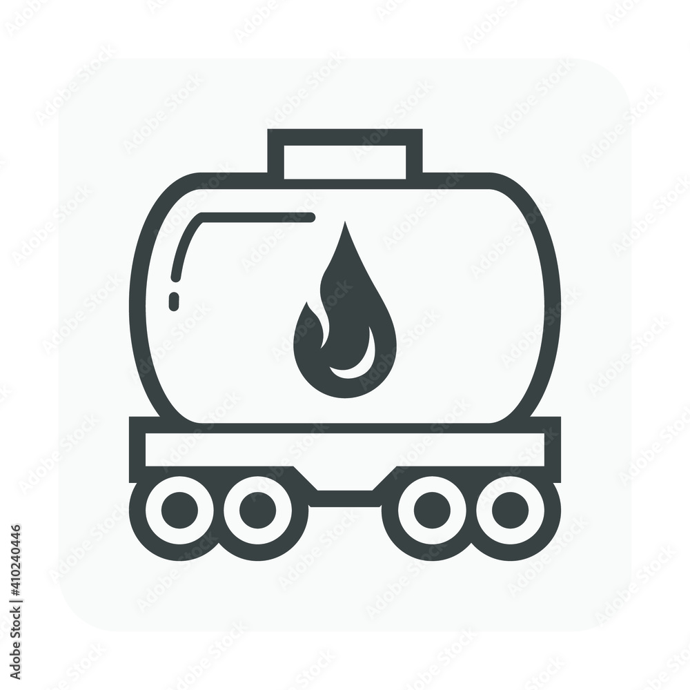 Fototapeta premium Tank car or railroad car icon. Also called tank wagon or tanker wagon. For transport liquid and gaseous commodities i.e. oil, gas, gasoline, diesel, milk, wine, juice, water and industrial chemical.