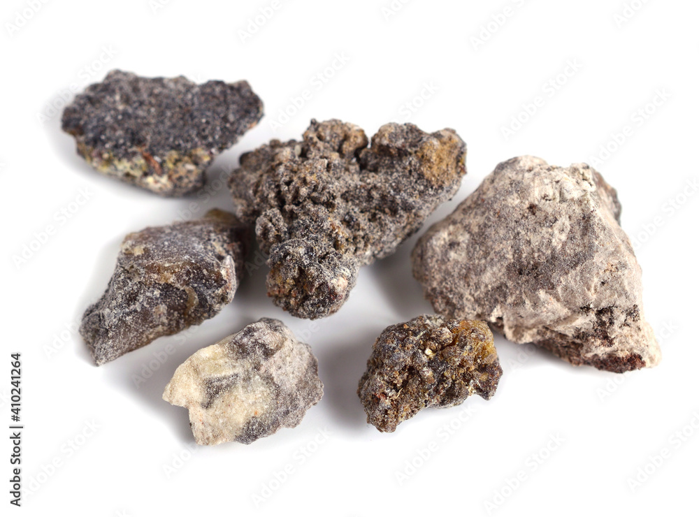 Palo Santo (Holy Stick) Wood Resin Scattered Pieces. Isolated on White Background. Palo Santo (Holy Stick) Wood Resin Scattered Pieces. Isolated on White Background.