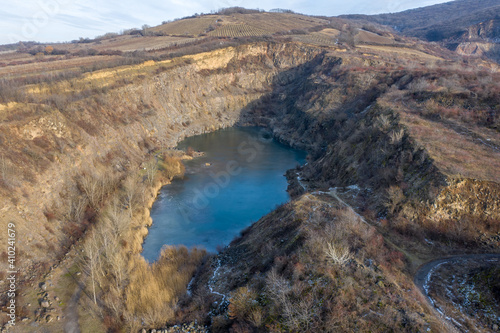 Hungary - Small lake near Tarcal from drone view