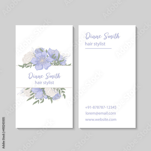 Vintage business and visiting card with floral pattern. Vector illustration