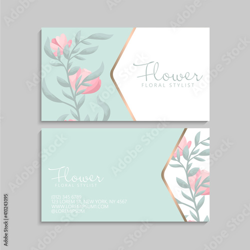 Vintage business and visiting card with floral pattern. Vector illustration