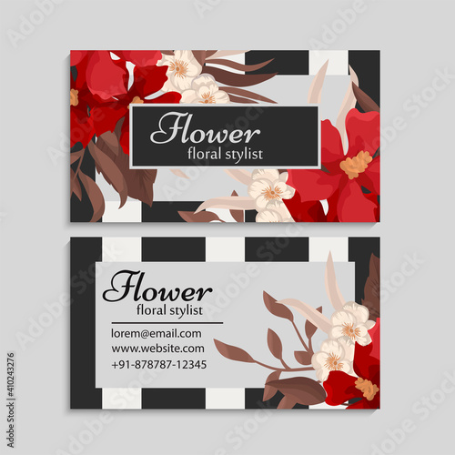 Vintage business and visiting card with floral pattern. Vector illustration