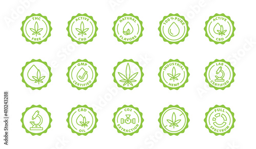 green cbd hemp cannabis icon set