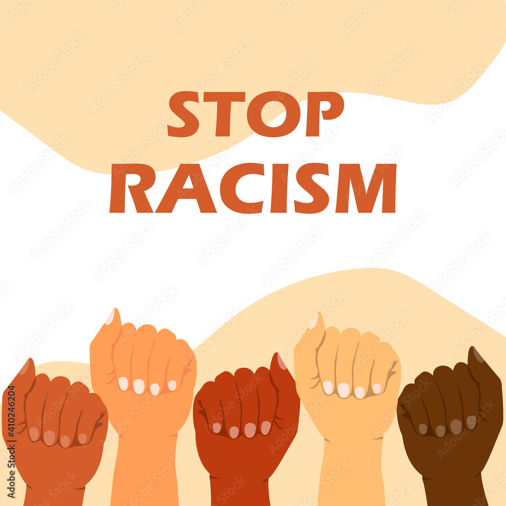Vector illustration of hands of different peoples stop racism. Vector illustration of hands of different peoples stop racism.