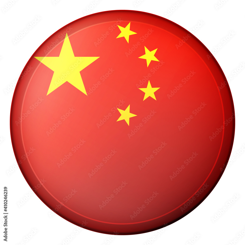 Glass light ball with flag of China. Round sphere, template icon. Chinese national symbol. Glossy realistic ball, 3D abstract vector illustration highlighted on a white background. Big bubble. Glass light ball with flag of China. Round sphere, template icon. Chinese national symbol. Glossy realistic ball, 3D abstract vector illustration highlighted on a white background. Big bubble.