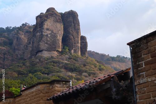 Tepoztlan, Morelos, México. january 10, 2021. Tepozteco mountain from tepoztlan city