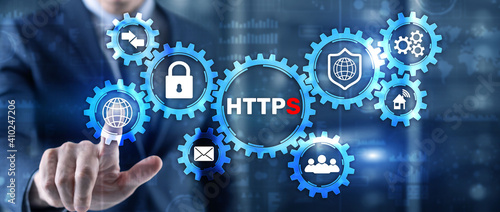 HTTPS inscription background. Internet security concept 2021. photo