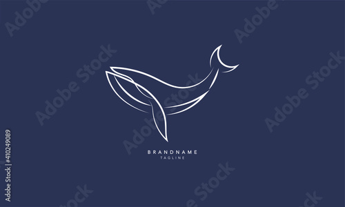 Minimal Whale logo design, Whale Vector template