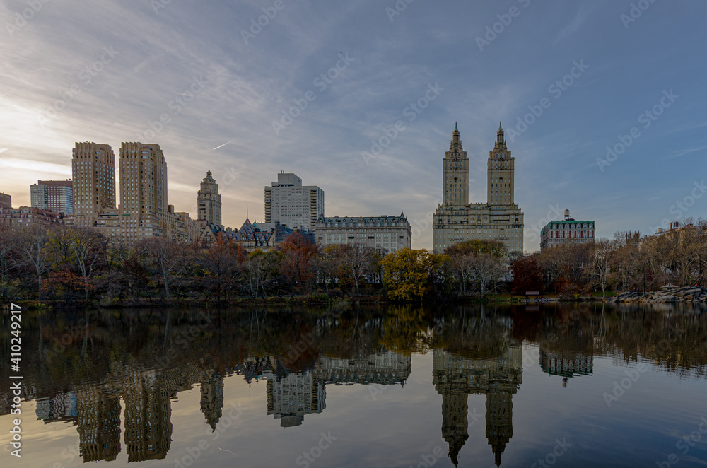 New York pond reflection in central park
