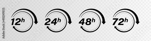 Collection 12, 24, 48 and 72 hours clock arrow vector icons. Design for delivery service, order, business, Vector illustration