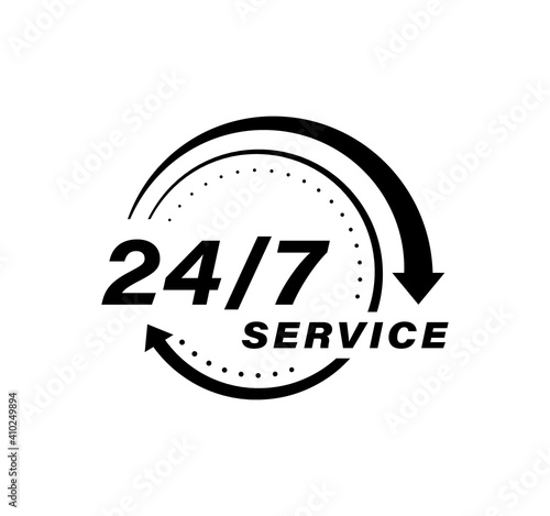 24/7 Service open 24h hours a day and 7 days a week. Logo design for you business, delivery, support. Vector illustration