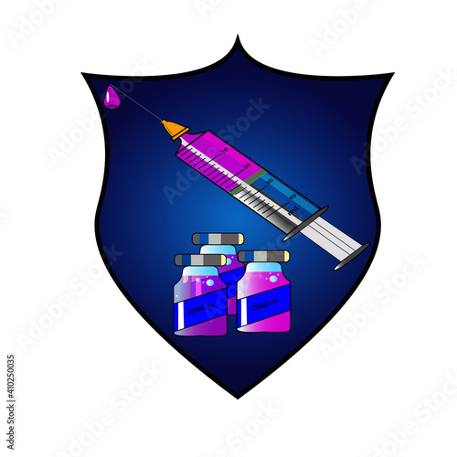covid-19 vaccine inside a shield