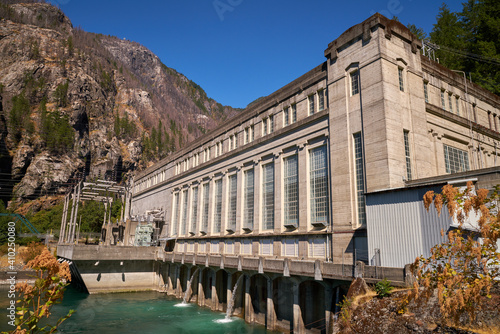 Gorge Dam Powerhouse Washington State. A hydroelectric plant on the Skagit River in Washington State, USA.

 photo