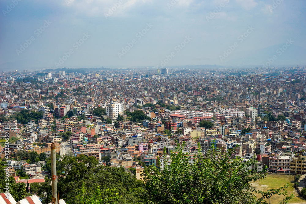 Nepal, Kathmandu,Cityscape seen from the Monkey Temple. Pollution over the citycenter Nepal, Kathmandu,Cityscape seen from the Monkey Temple. Pollution over the citycenter