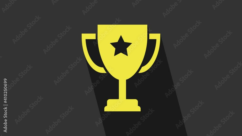 Yellow Trophy cup icon isolated on grey background. Award symbol. Champion cup icon. 4K Video motion graphic animation Yellow Trophy cup icon isolated on grey background. Award symbol. Champion cup icon. 4K Video motion graphic animation