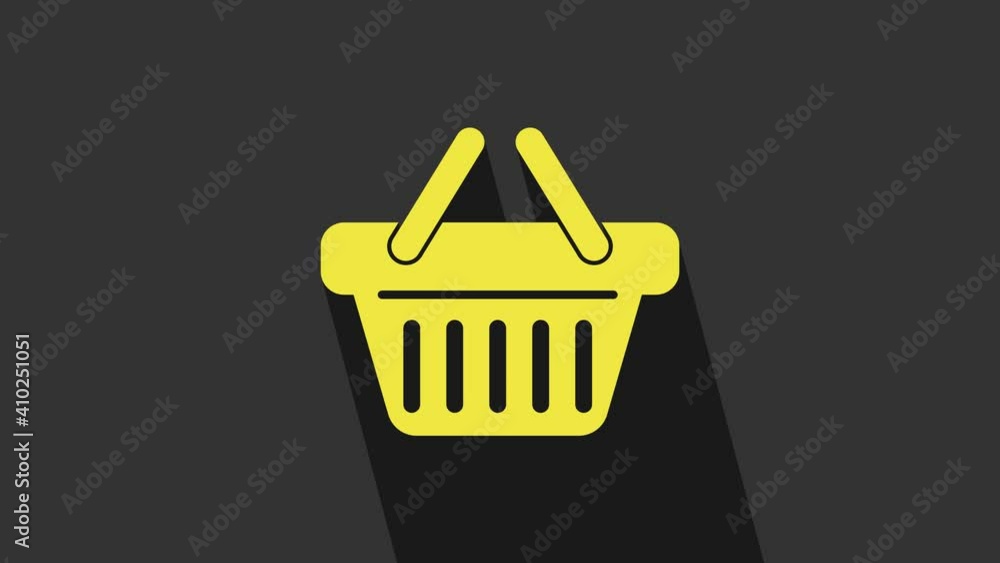Yellow Shopping basket icon isolated on grey background. 4K Video motion graphic animation Yellow Shopping basket icon isolated on grey background. 4K Video motion graphic animation