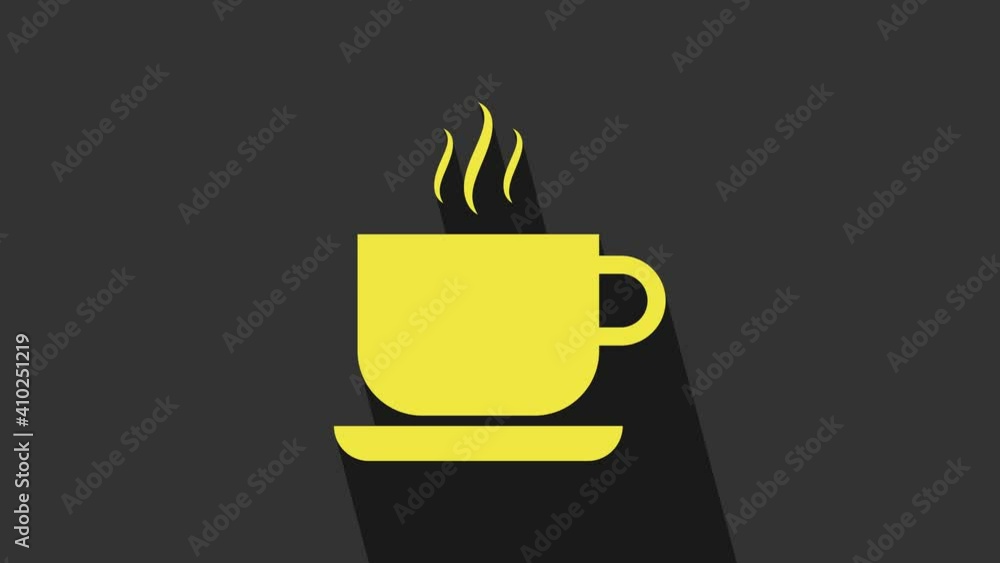 Yellow Coffee cup icon isolated on grey background. Tea cup. Hot drink coffee. 4K Video motion graphic animation Yellow Coffee cup icon isolated on grey background. Tea cup. Hot drink coffee. 4K Video motion graphic animation