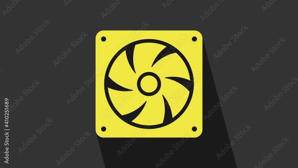 Yellow Computer cooler icon isolated on grey background. PC hardware fan. 4K Video motion graphic animation Yellow Computer cooler icon isolated on grey background. PC hardware fan. 4K Video motion graphic animation