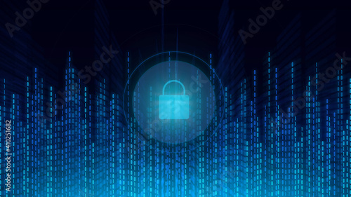 Protection of Digital cyberspace and Digital data concept. Abstract technology background, cyberspace and binary code. Protection of datas and information.