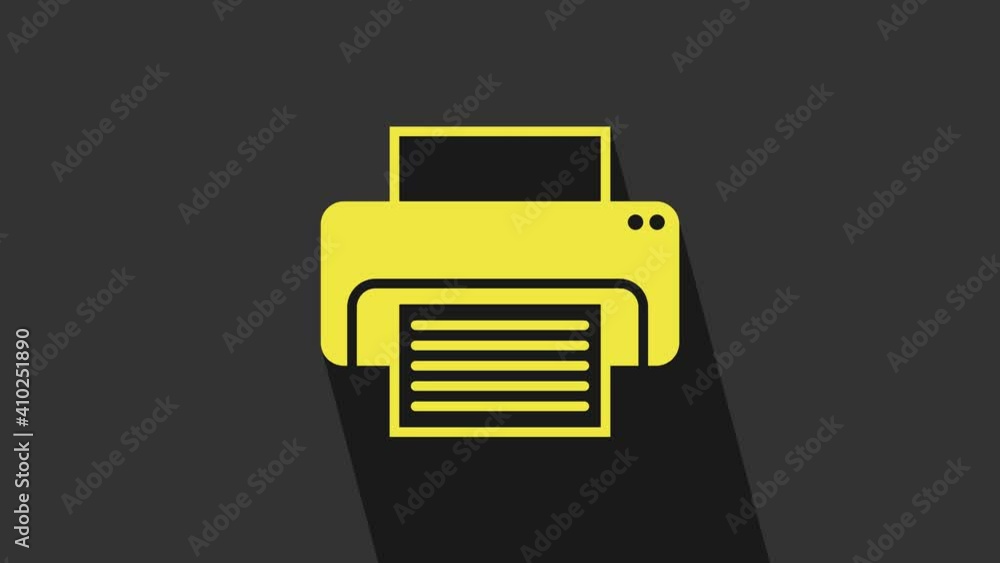 Yellow Printer icon isolated on grey background. 4K Video motion graphic animation Yellow Printer icon isolated on grey background. 4K Video motion graphic animation