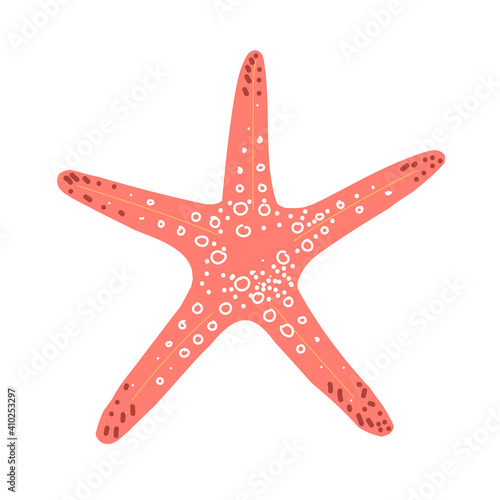 Starfish cute vector illustration. Hand drawn pink starfish isolated on a white background. Vector Illustration for poster, fabric, print, textile, wrappert. Sea. Ocean