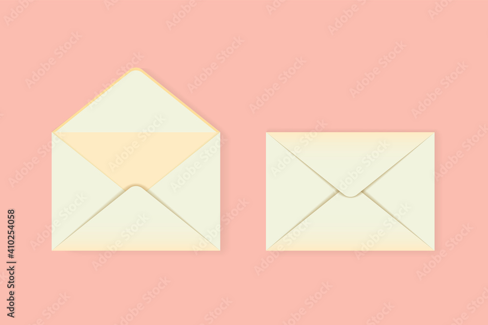 Vector envelops set on pink background. Opened and closed paper envelopes. Vector illustration. Vector envelops set on pink background. Opened and closed paper envelopes. Vector illustration.