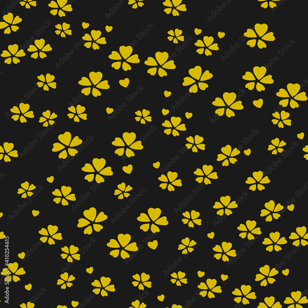 Golden seamless pattern with sakura flowers and hearts on black background. Ornament with yellow sakura blossoms and hearts on a dark texture. Sexy endless motive for underwear, paper or fabric. Golden seamless pattern with sakura flowers and hearts on black background. Ornament with yellow sakura blossoms and hearts on a dark texture. Sexy endless motive for underwear, paper or fabric.