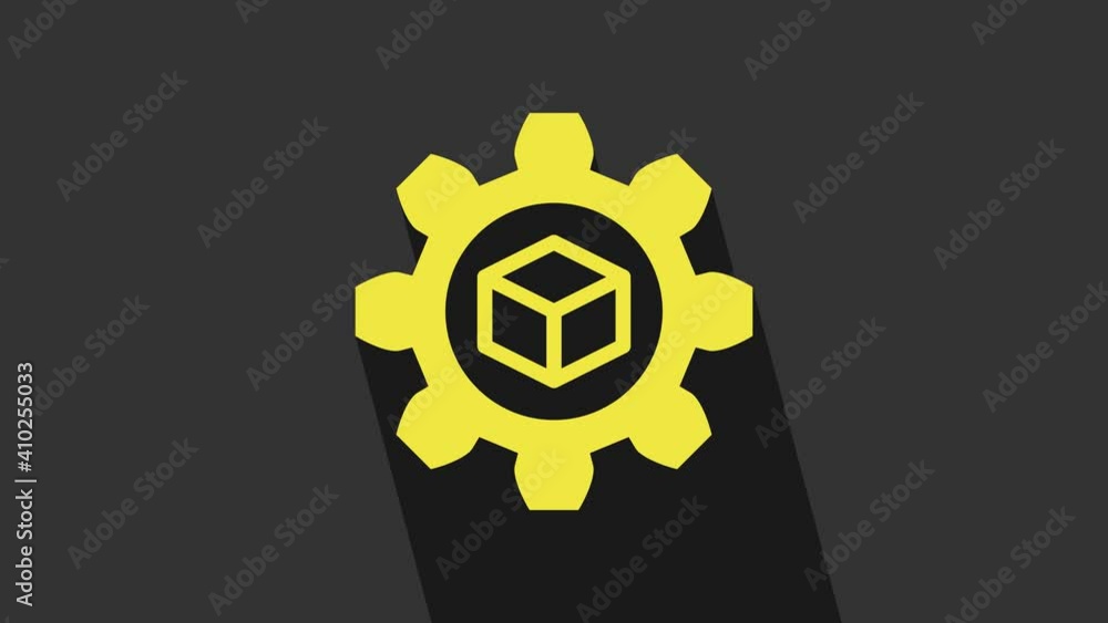 Yellow Product development icon isolated on grey background. Gear and cube. Product development symbol design from Startup collection. 4K Video motion graphic animation