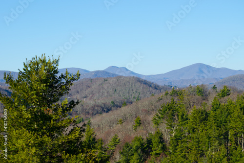 A view of the Blue Ridge Mountains through the trees 
