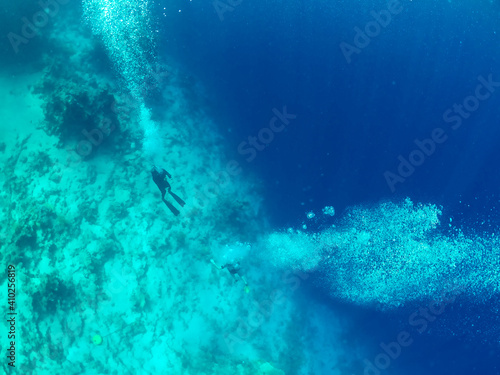 Fototapeta Naklejka Na Ścianę i Meble -  Divers sank to the bottom of the red sea