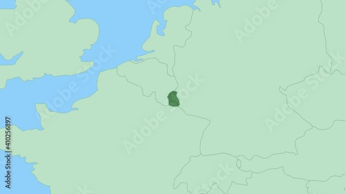 Map of Luxembourg with pin of country capital. Luxembourg Map with neighboring countries in green color.