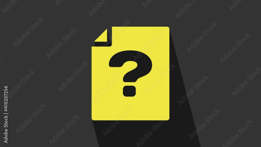 Yellow Unknown document icon isolated on grey background. File with Question mark. Hold report, service and global search sign. 4K Video motion graphic animation Yellow Unknown document icon isolated on grey background. File with Question mark. Hold report, service and global search sign. 4K Video motion graphic animation