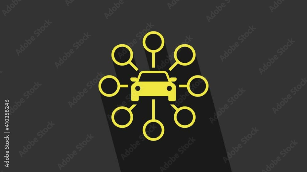 Yellow Car sharing icon isolated on grey background. Carsharing sign. Transport renting service concept. 4K Video motion graphic animation Yellow Car sharing icon isolated on grey background. Carsharing sign. Transport renting service concept. 4K Video motion graphic animation