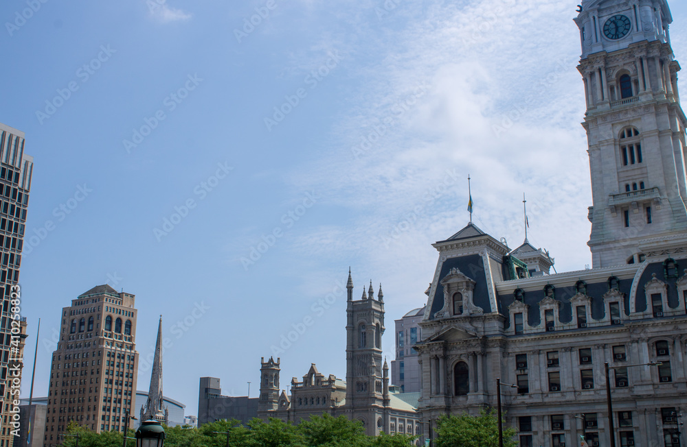 Skyline of Philladelphia with Town Hall and copy space