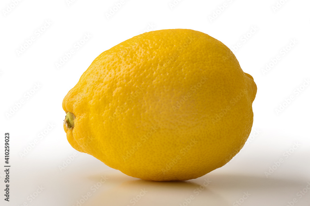 Lemon piece on white base and white isolated background Lemon piece on white base and white isolated background