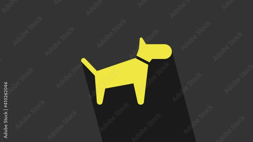 Yellow Dog icon isolated on grey background. 4K Video motion graphic animation Yellow Dog icon isolated on grey background. 4K Video motion graphic animation