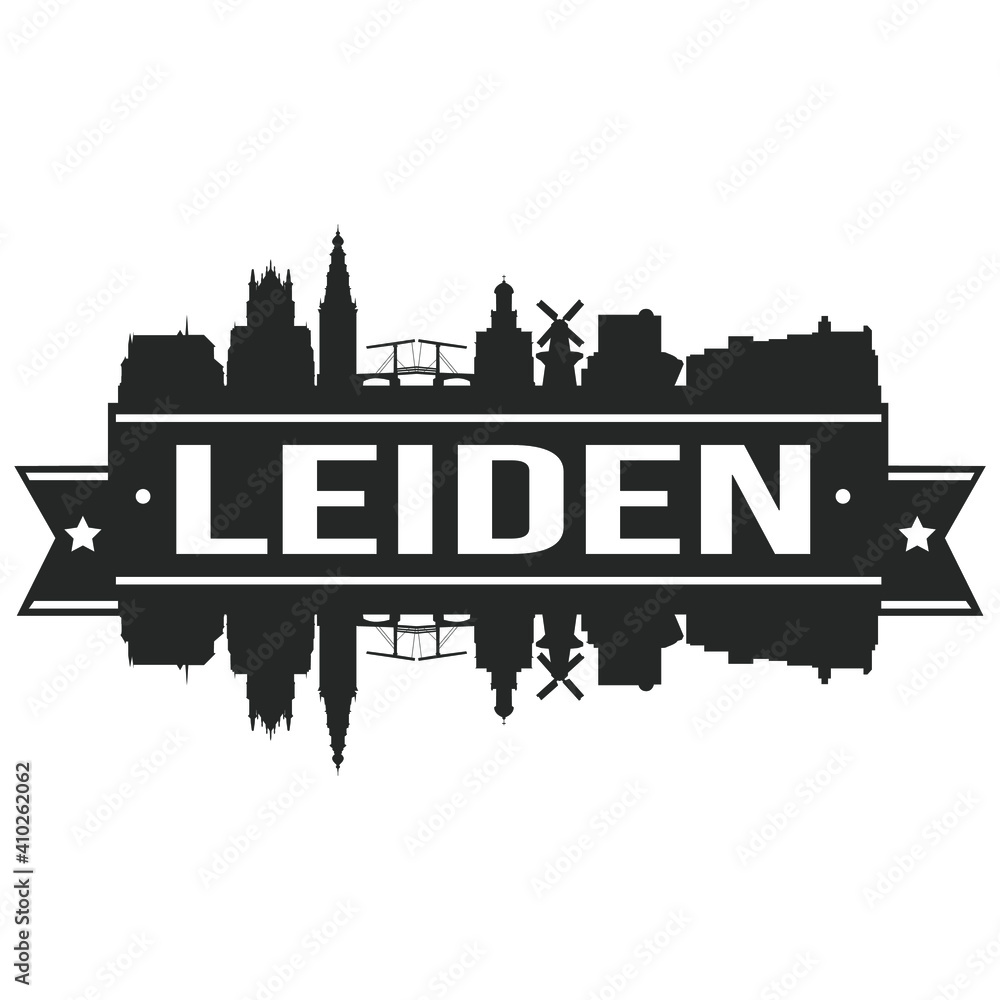 Leiden Netherlands Europe Skyline Silhouette Design City Vector Art Famous Buildings Stamp Stencil.
