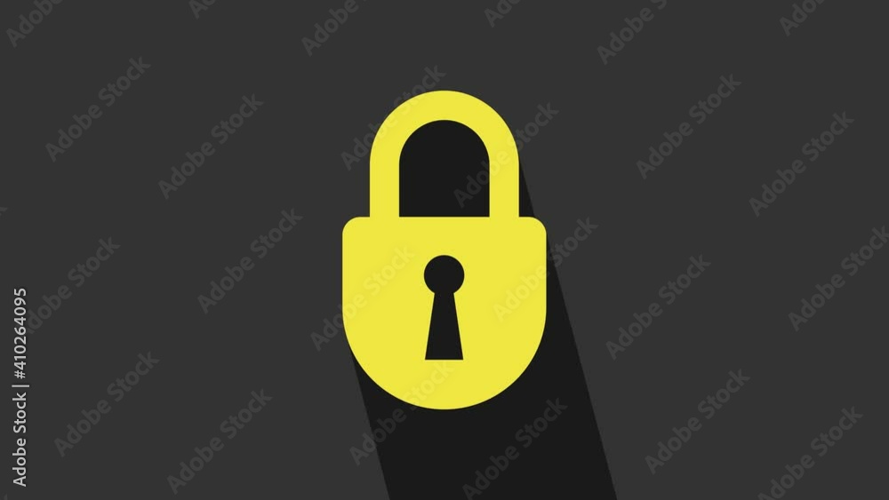 Yellow Lock icon isolated on grey background. Padlock sign. Security, safety, protection, privacy concept. 4K Video motion graphic animation Yellow Lock icon isolated on grey background. Padlock sign. Security, safety, protection, privacy concept. 4K Video motion graphic animation