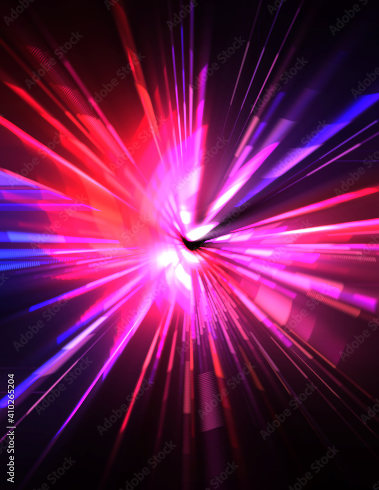 Obraz premium Futuristic lens flare. Light explosion star with glowing particles and lines. Beautiful abstract rays background.