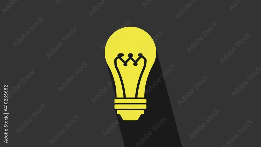 Yellow Light bulb icon isolated on grey background. Energy and idea symbol. Lamp electric. 4K Video motion graphic animation Yellow Light bulb icon isolated on grey background. Energy and idea symbol. Lamp electric. 4K Video motion graphic animation